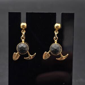 Rockhound Pick and Axe Earrings Gold Tone Rock Lover Gift Gemstones